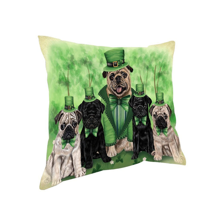 St. Patricks Day Irish Family Portrait Pugs Dog Pillow PIL52800