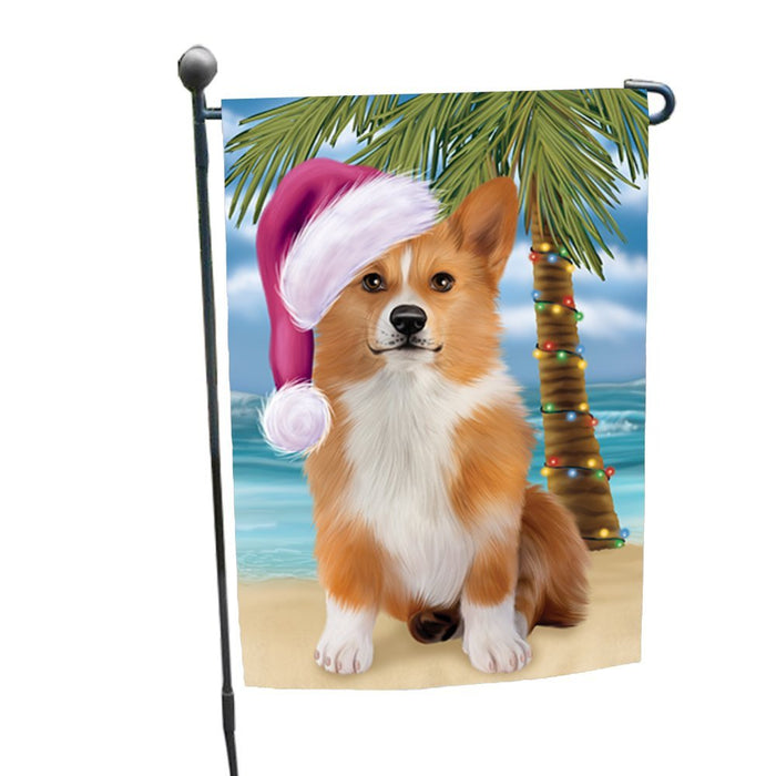 Summertime Christmas Happy Holidays Welsh Corgi Dog on Beach Garden Flag FLG338