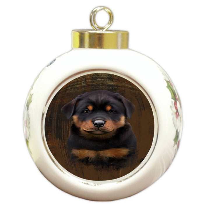 Rustic Rottweiler Dog Round Ball Christmas Ornament RBPOR48258