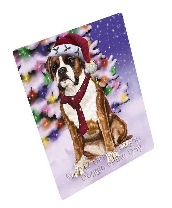 Winterland Wonderland Boxers Adult Dog In Christmas Holiday Scenic Background Large Refrigerator / Dishwasher Magnet