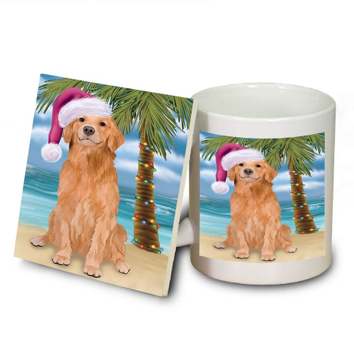 Summertime Golden Retriever Dog on Beach Christmas Mug and Coaster Set MUC0622