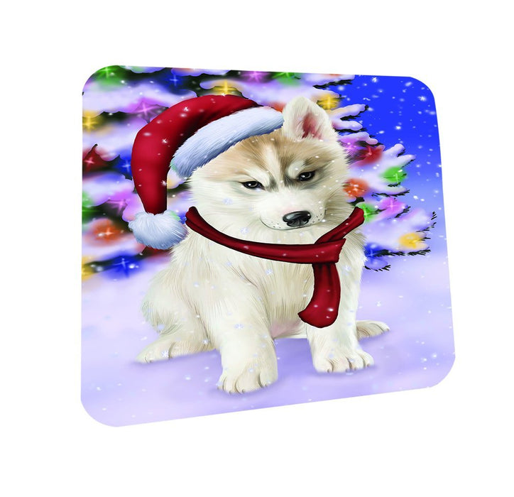 Winterland Wonderland Siberian Huskies Dog In Christmas Holiday Scenic Background Coasters Set of 4
