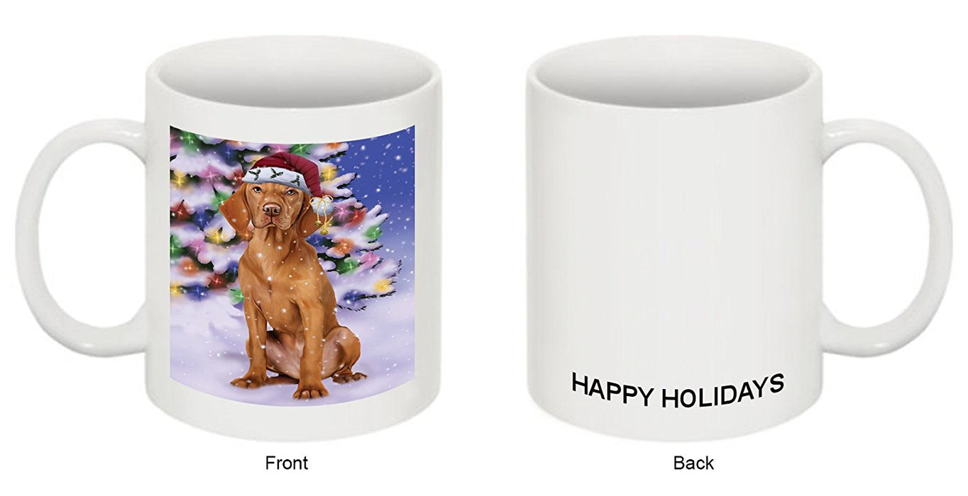 Winterland Wonderland Vizsla Dog In Christmas Holiday Scenic Background Mug