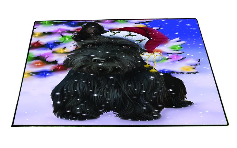 Winterland Wonderland Scottish Terrier Dog In Christmas Holiday Scenic Background Indoor/Outdoor Floormat