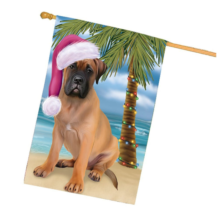 Summertime Happy Holidays Christmas Bull Mastiff Dog on Tropical Island Beach House Flag