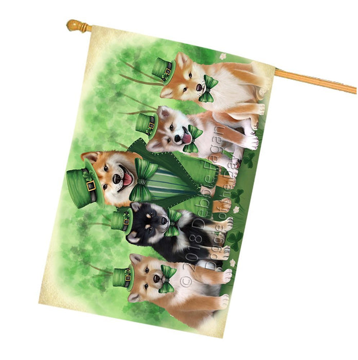 St. Patricks Day Irish Family Portrait Shiba Inus Dog House Flag FLG49240