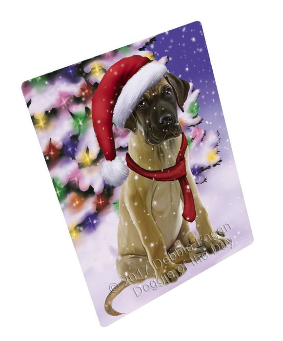 Winterland Wonderland Great Dane Puppy Dog In Christmas Holiday Scenic Background Tempered Cutting Board