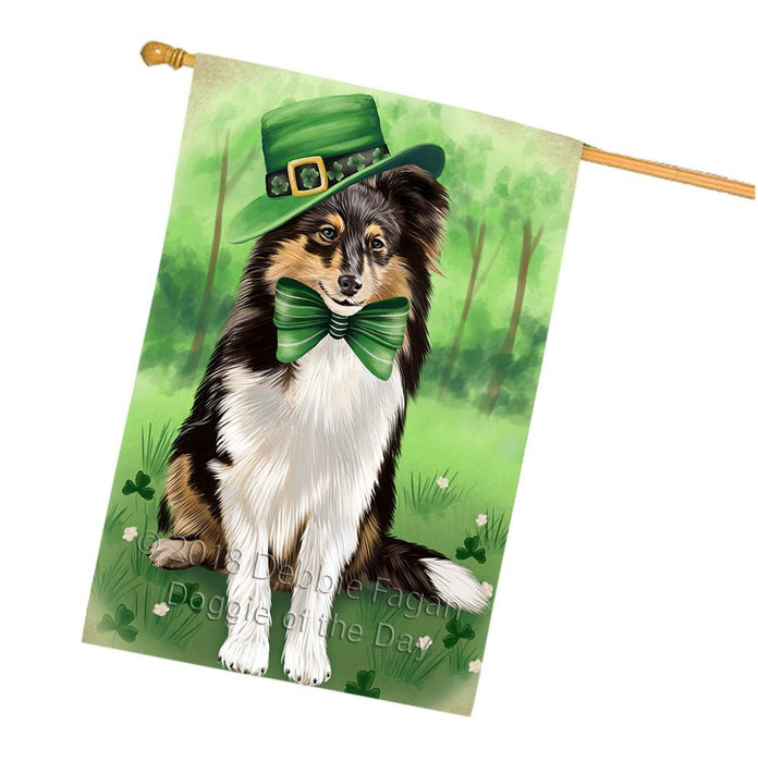 St. Patricks Day Irish Portrait Shetland Sheepdog Dog House Flag FLG49236