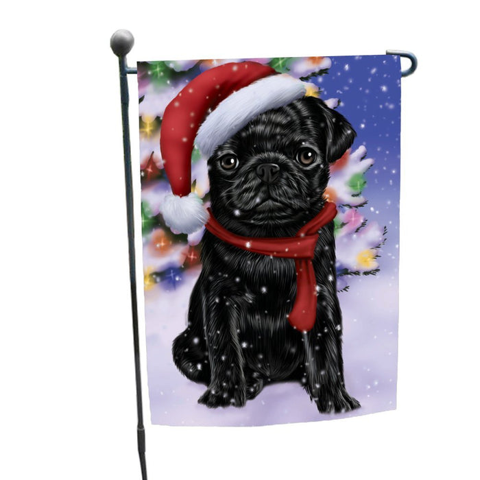 Winterland Wonderland Pug Dog In Christmas Holiday Scenic Background Garden Flag