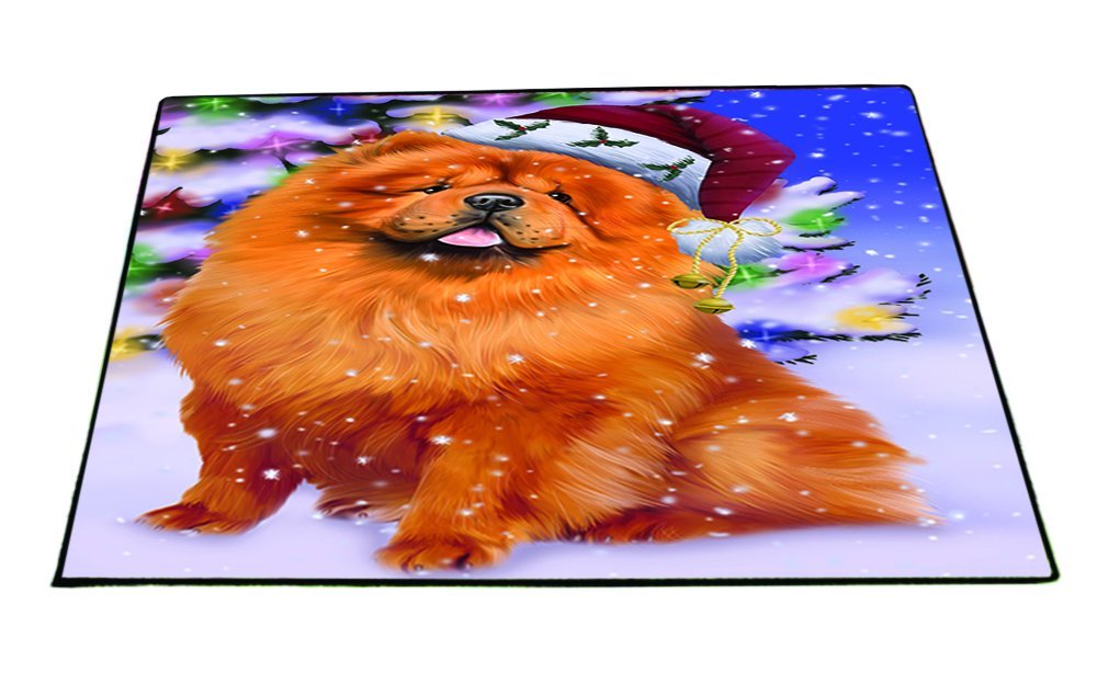 Winterland Wonderland Chow Chow Dog In Christmas Holiday Scenic Background Indoor/Outdoor Floormat
