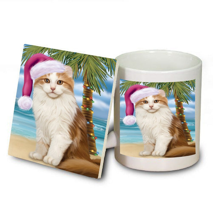 Summertime American Curl Cat on Beach Christmas Mug and Coaster Set MUC0721