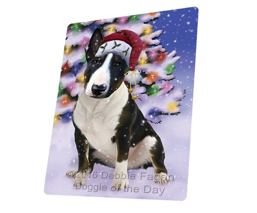 Winterland Wonderland Bull Terrier Dog In Christmas Holiday Scenic Background Tempered Cutting Board