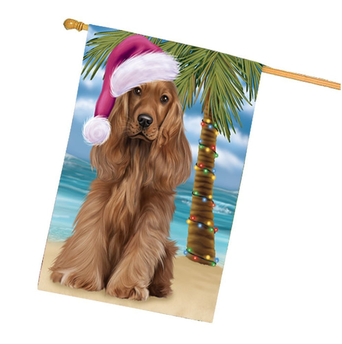 Summertime Christmas Happy Holidays Cocker Spaniel Dog on Beach House Flag HFLG326