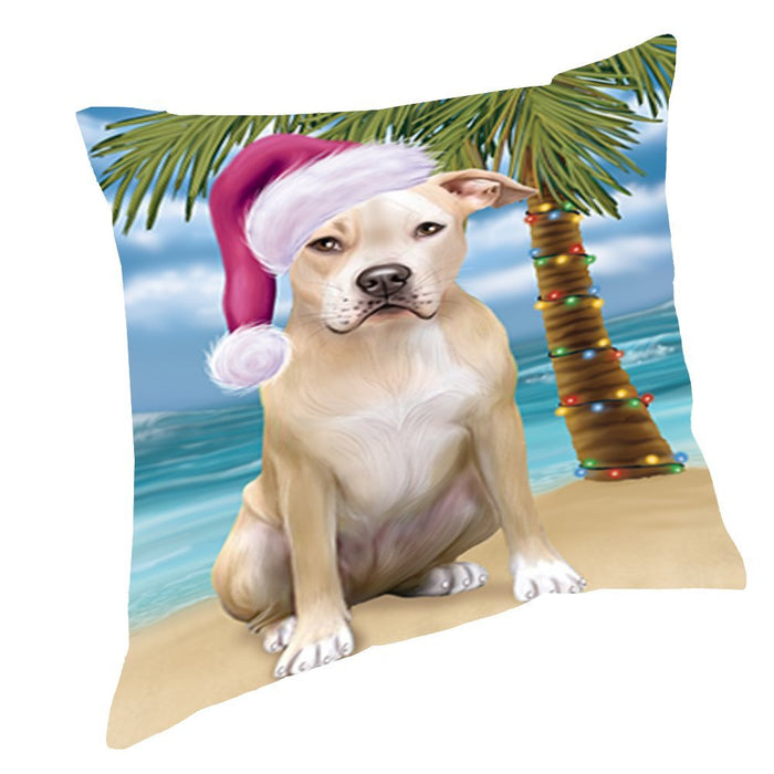 Summertime Christmas Happy Holidays Pit Bull Dog on Beach Throw Pillow PIL1540