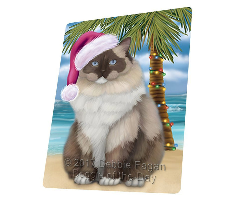 Summertime Happy Holidays Christmas Ragdoll Cat on Tropical Island Beach Large Refrigerator / Dishwasher Magnet D196