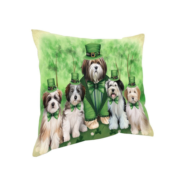 St. Patricks Day Irish Family Portrait Tibetan Terriers Dog Pillow PIL53016