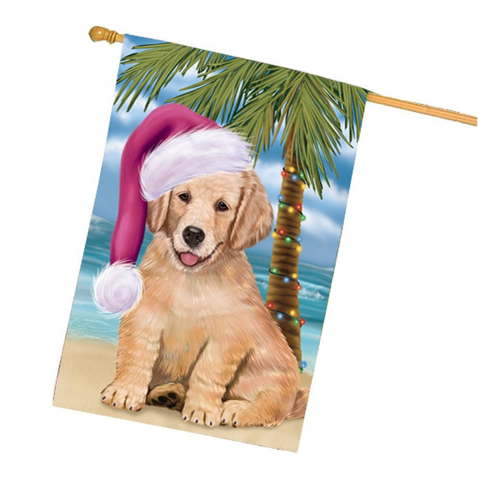 Summertime Happy Holidays Christmas Golden Retrievers Dog on Tropical Island Beach House Flag