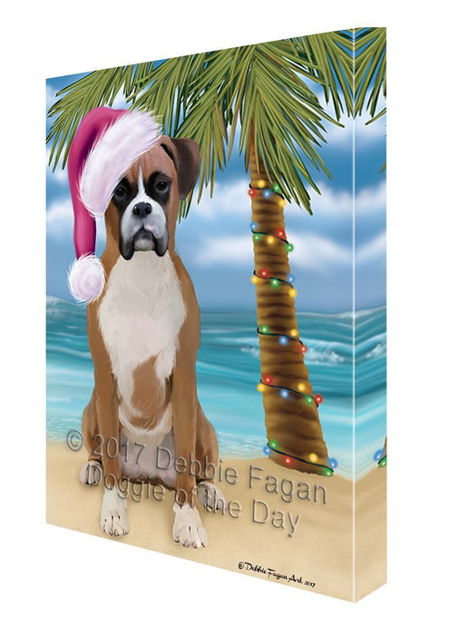 Summertime Happy Holidays Christmas Boxer Dog on Tropical Island Beach Canvas Wall Art D095