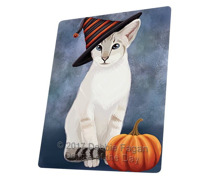 Happy Halloween Oriental Blue Point Siamese Cat Wearing Witch Hat With Pumpkin Magnet Mini (3.5" x 2")
