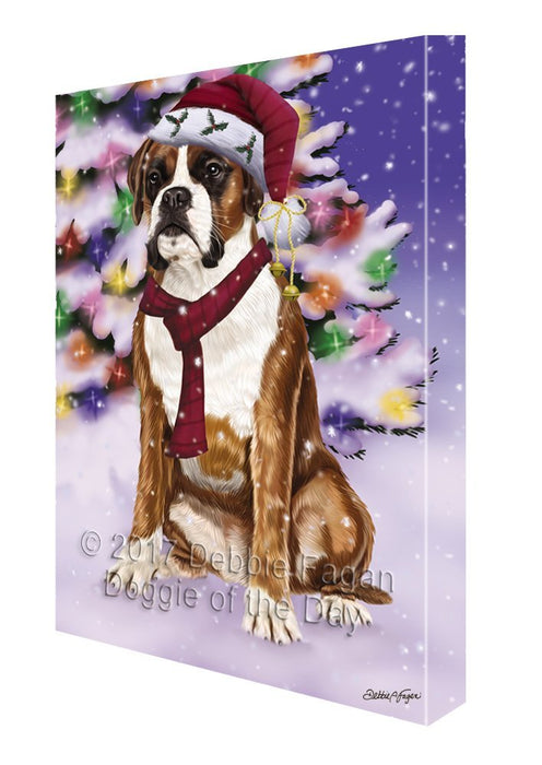 Winterland Wonderland Boxers Adult Dog In Christmas Holiday Scenic Background Painting Printed on Canvas Wall Art