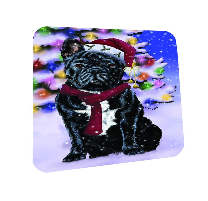 Winterland Wonderland French Bulldogs Dog In Christmas Holiday Scenic Background Coasters Set of 4