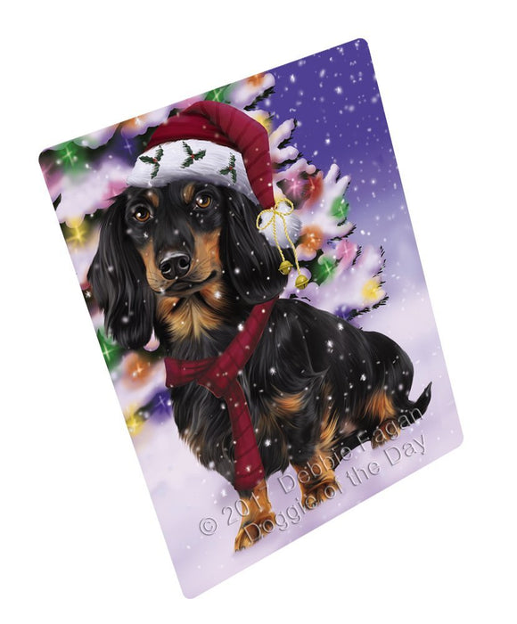 Winterland Wonderland Dachshunds Adult Dog In Christmas Holiday Scenic Background Large Refrigerator / Dishwasher Magnet