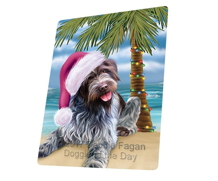 Summertime Happy Holidays Christmas Wirehaired Pointing Griffon Dog on Tropical Island Beach Tempered Cutting Board D149