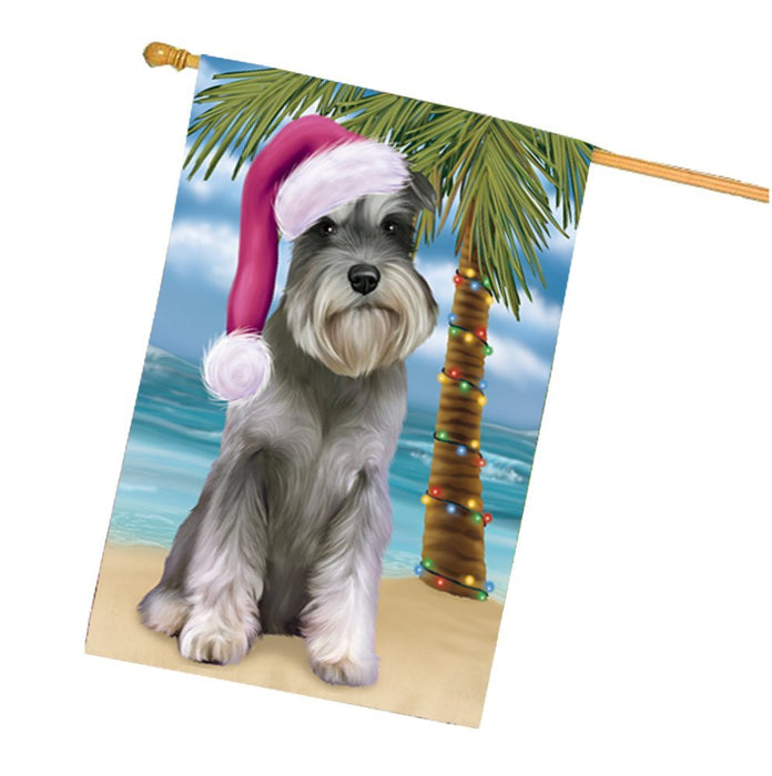 Summertime Happy Holidays Christmas Schnauzers Dog on Tropical Island Beach House Flag