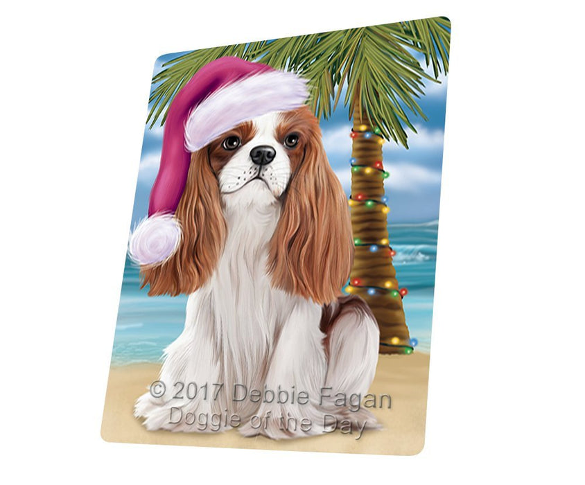 Summertime Happy Holidays Christmas Cavalier King Charles Spaniel Dog on Tropical Island Beach Tempered Cutting Board
