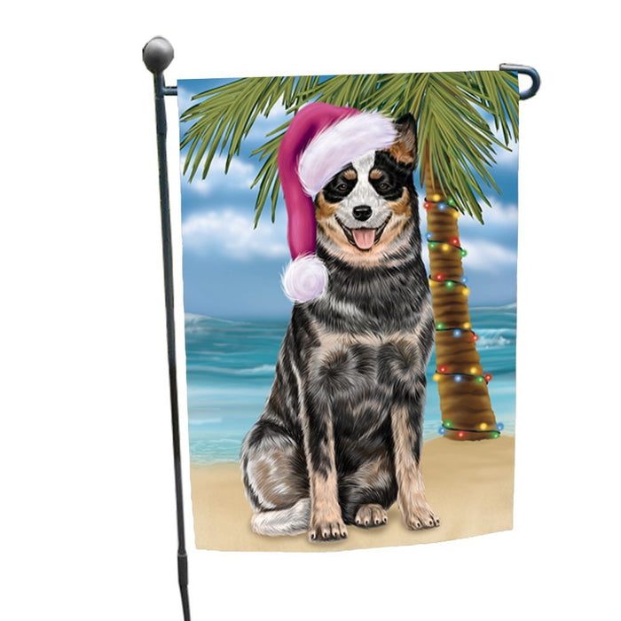 Summertime Happy Holidays Christmas Australian Cattle Dog on Tropical Island Beach Garden Flag