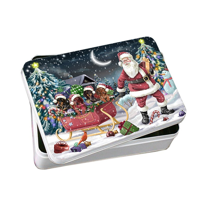 Santa Sled Dogs Dachshund Christmas Photo Storage Tin PTIN0493
