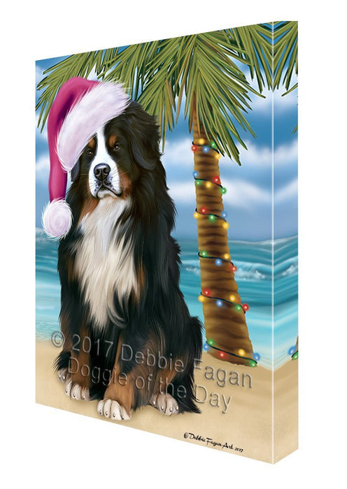 Summertime Happy Holidays Christmas Bernese Mountain Dog on Tropical Island Beach Canvas Wall Art D094