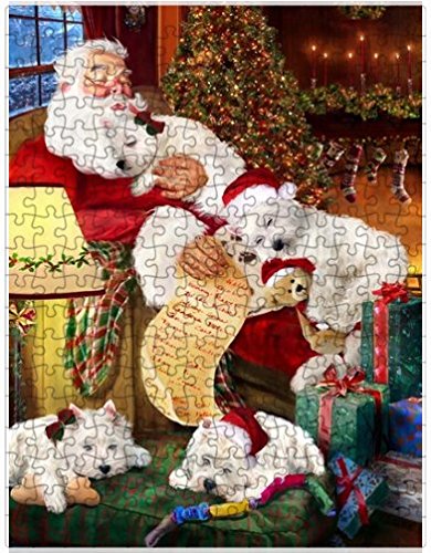Westies Dog and Puppies Sleeping with Santa Puzzle with Photo Tin
