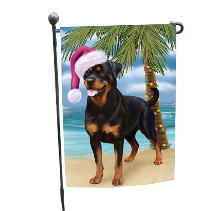 Summertime Christmas Happy Holidays Rottweiler Dog on Beach Garden Flag FLG330