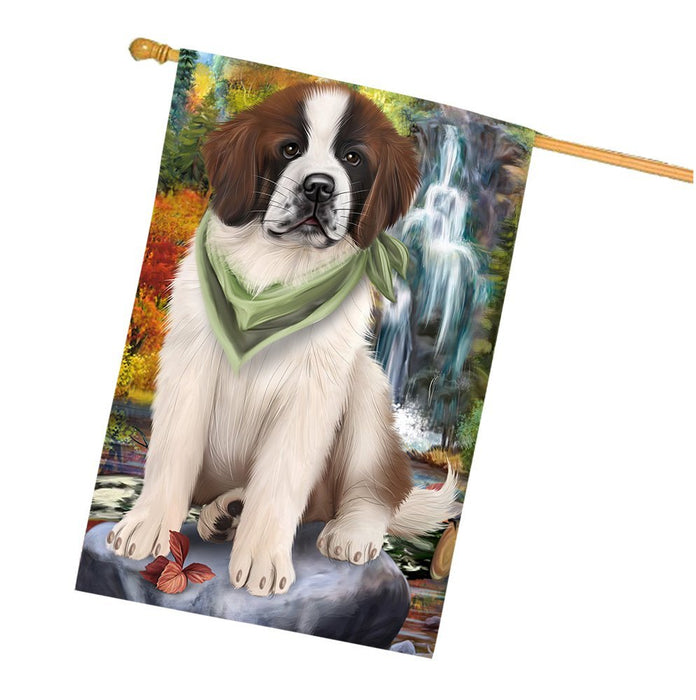 Scenic Waterfall Saint Bernard Dog House Flag FLGA49451