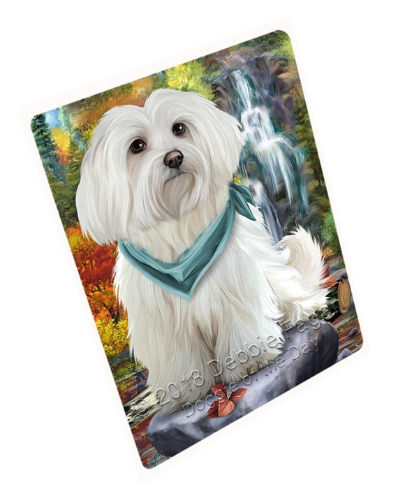 Scenic Waterfall Maltese Dog Tempered Cutting Board C52239