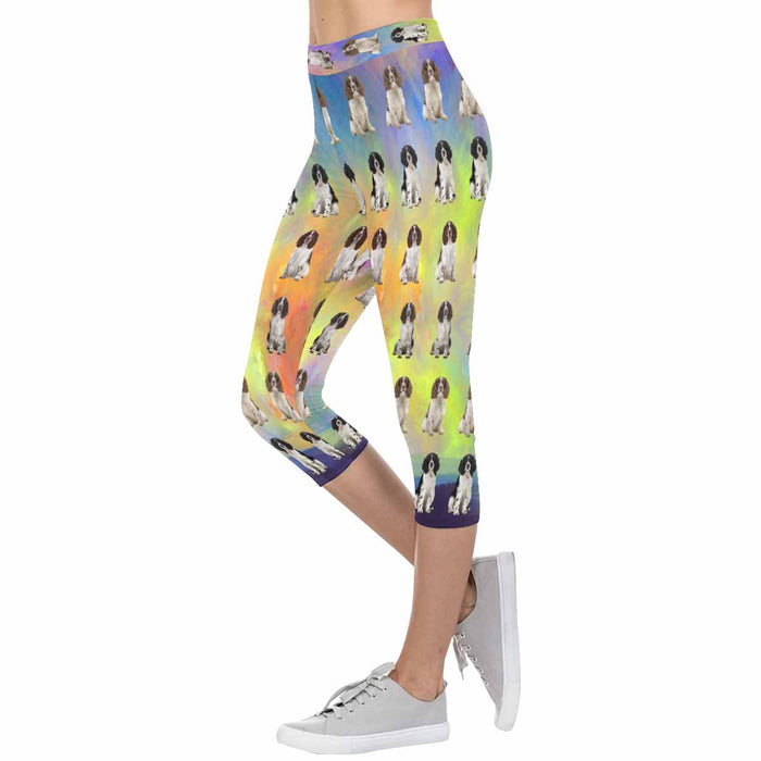 Springer Spaniel Dogs  All-Over Low Rise Capri Leggings (Model L08)