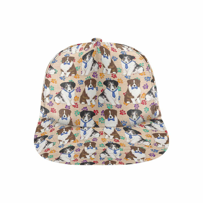 Women's All Over Rainbow Paw Print Australian Shepherd Dog Snapback Hat Cap