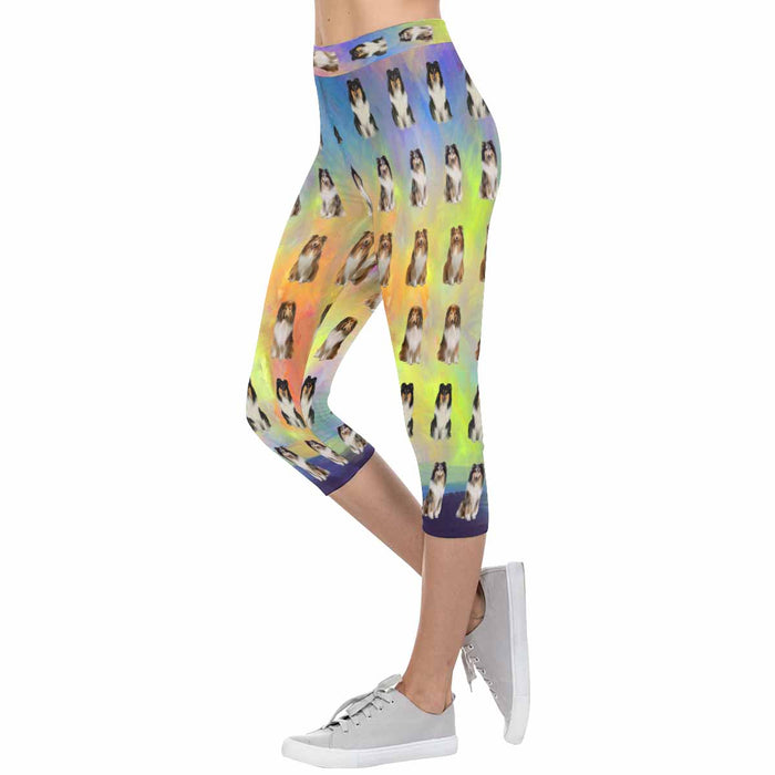 Rough Collie Dogs  All-Over Low Rise Capri Leggings (Model L08)