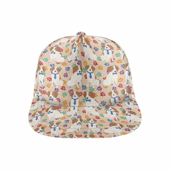 Women's All Over Rainbow Paw Print Brittany Spaniel Dog Snapback Hat Cap