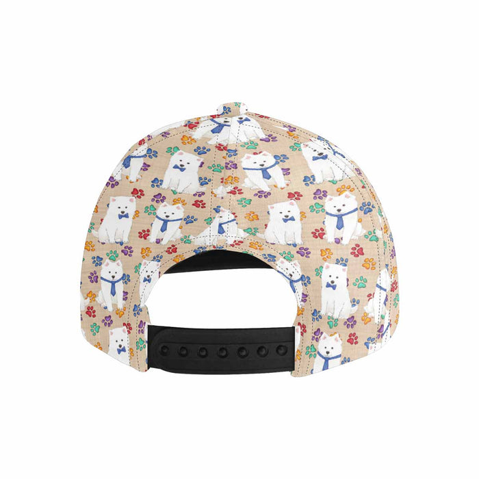 Women's All Over Rainbow Paw Print American Eskimo Dog Snapback Hat Cap