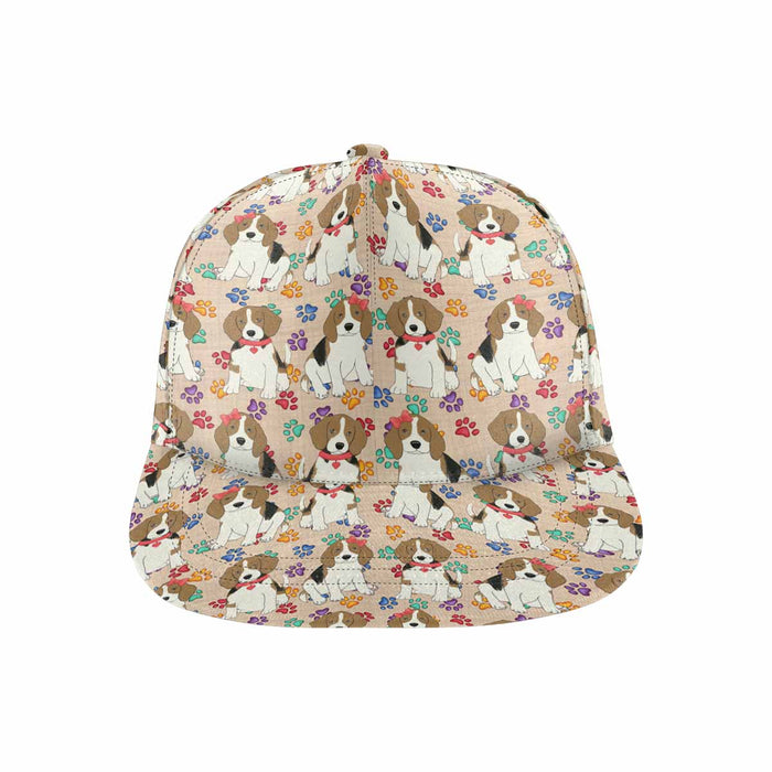 Women's All Over Rainbow Paw Print Beagle Dog Snapback Hat Cap