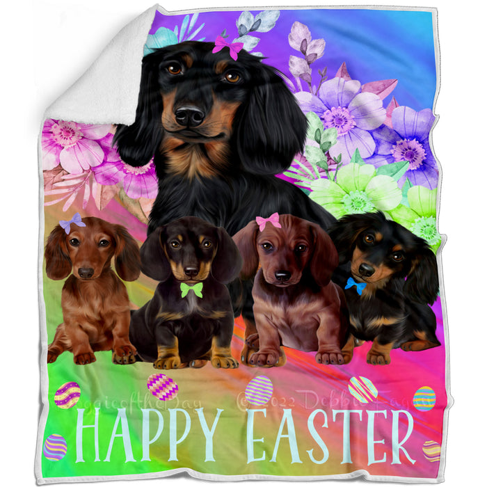 Easter Floral Dachshund Dogs Blanket - Lightweight Soft Cozy and Durable Bed Blanket - Animal Theme Fuzzy Blanket for Sofa Couch AA13