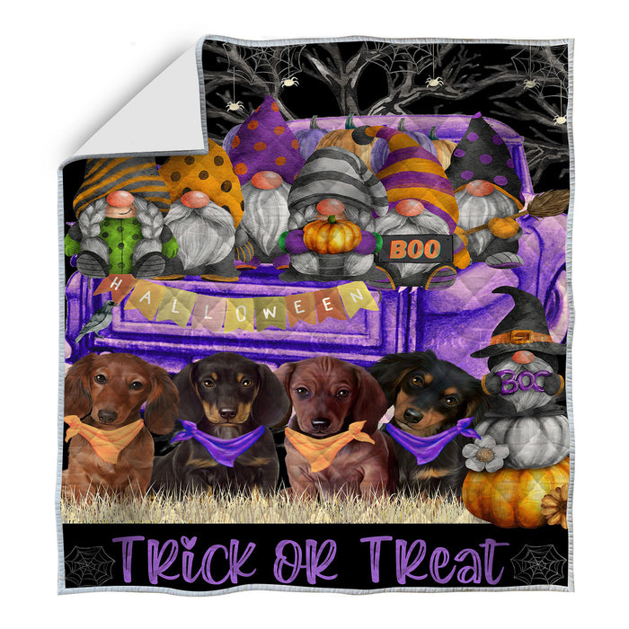 Purple Truck Happy Halloween Gnomes Dachshund Dogs Blanket - Lightweight Soft Cozy and Durable Bed Blanket - Animal Theme Fuzzy Blanket for Sofa Couch AA12