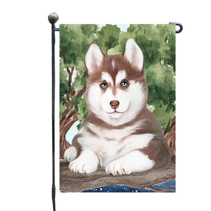 Siberian Husky Dogs Garden Flags - Outdoor Double Sided Garden Yard Porch Lawn Spring Decorative In The Woods Home Flags 12 1/2"w x 18"h