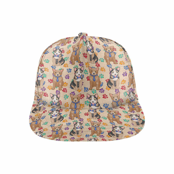 Women's All Over Rainbow Paw Print Australian Cattle Dog Snapback Hat Cap