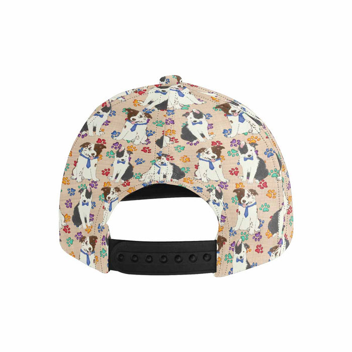 Women's All Over Rainbow Paw Print Border Collie Dog Snapback Hat Cap