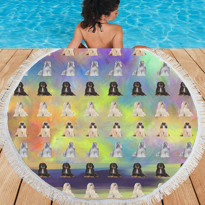 Afghan Hound Dogs  Round Beach Mat 59’’