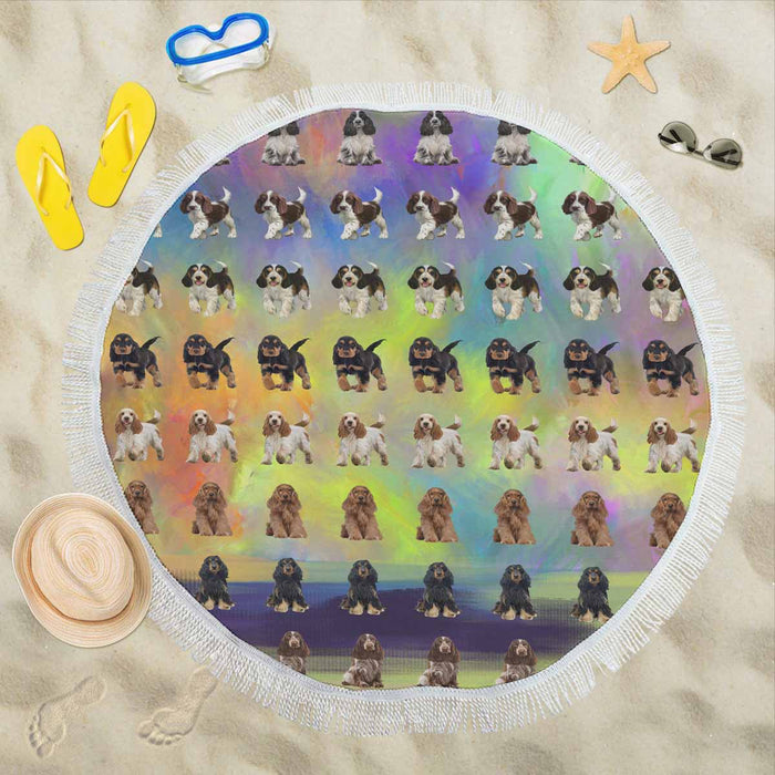 Cocker Spaniel Dogs  Round Beach Mat 59’’