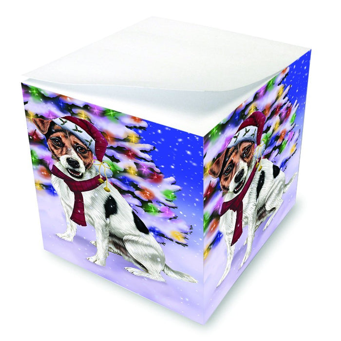 Winterland Wonderland Jack Russel Dog In Christmas Holiday Scenic Background Note Cube D665
